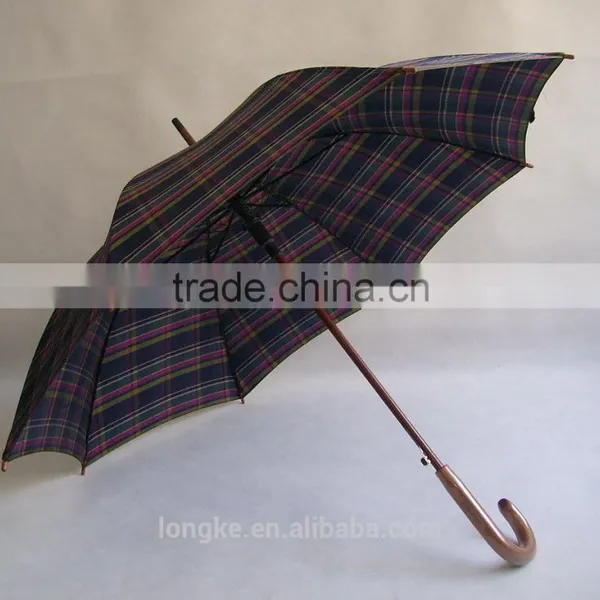 Wooden Umbrella Simple and Elegant Checked Design Wood Umbrella Pole photo-3