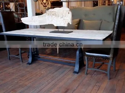Industrial Rustic Wood Cast Iron Drafting Table Desk , French Architect Drafting dining Table ,