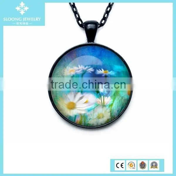 2015 Charm Round Glass Blue Butterfly Pendant Online photo-2