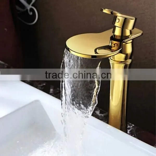 Luxury Waterfall Taps Antique Brass Golden Waterfall Basin Tap photo-3