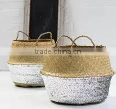 Gold Sequin Belly Basket, Storage Sea Grass Basket photo-2