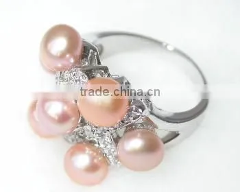 Pink Round Fashion Lady Tahitian Pearl Ring With Diamond photo-2