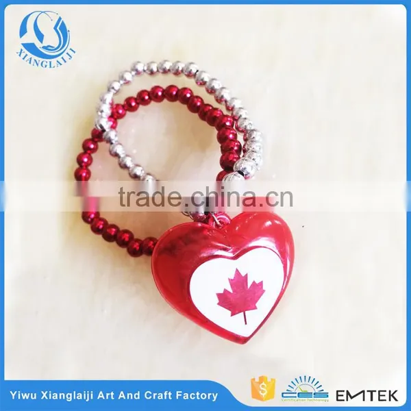 Canada Day Flashing Heart Pendant Beads Bracelet