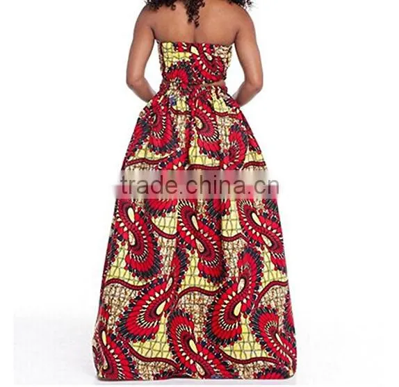 Pictures of Long Skirts and Tops for Trendy Strapless Printed High Split Red Qmilch Two-piece Skirt Set photo-3