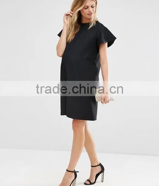 China Wholesale Ruffle Sleelve Jersey Fabric Shift Dress for Maternity photo-5