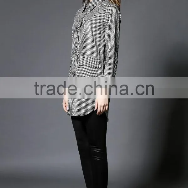 2017 New Design Simple Lattice Blouse OEM Service Guangzhou Cheap Wholesale photo-4