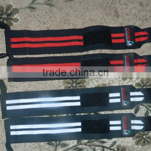 Weight Lifting Wrist Wrap Black With White Blue Stripes photo-5