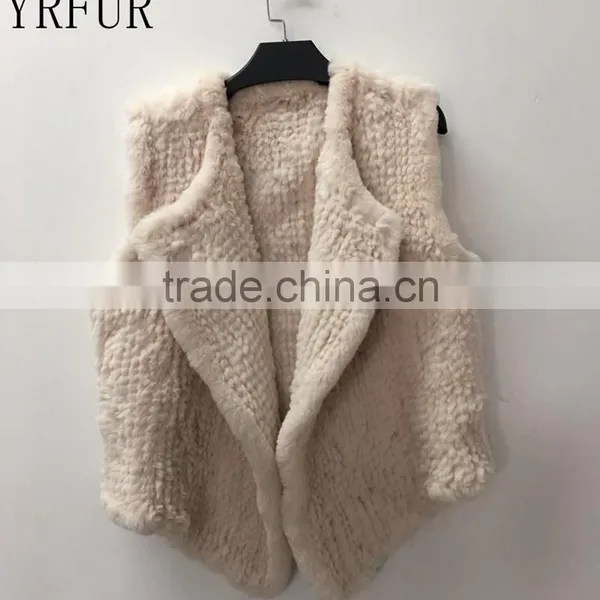 YR1028 Australia Style Lady Fur Vest Cropped Hand Knitted Real Rabbit Fur Gilet photo-2