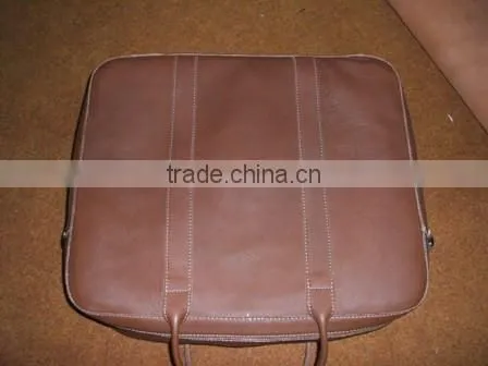 High Quality Genuine Cow Light Brown Leather Travel Briefcase Leather Bag photo-5