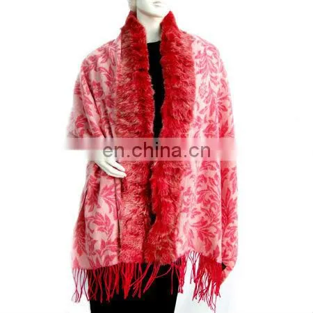 CGSF-0681 Lady Rabbit Fur Shawl 100% Wool Shawl Printing Wool Shawl