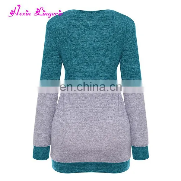 Lastest Winter Long Sleeve Stitching Loose O Neck Custom Knit Lady Sweater photo-4
