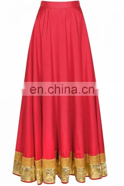 Indian Georgette Red Gotta Patti Lehenga Skirt Gyspy Bohemian Belly Dance Hippie Boho Skirts For Navratri With Tassel Wholesale photo-3