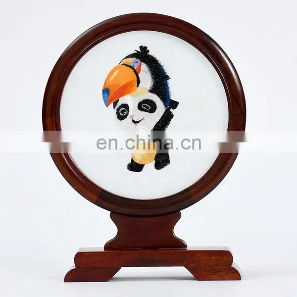 Chinese Style Craft Gift Mirror Pattern Silk Embroidered Painting Furnishing Ornaments With A Rosewood Frame For Decoration(D15cm) photo-2