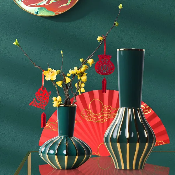 Chinese Jingdezhen Electroplate Red Blue White Green Ceramic Flower Vase For Dining Room Decor photo-3