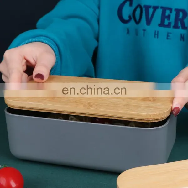 Hot Sell Food Containers Biodegradable School Bento Baby Lunch Food Container Plastic Box Tin Square Wooden Lid Set for Kids photo-5