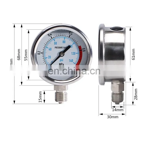 HOT SELL Factory Price Customization Shockproof Type Stainless Steel Copper Pressure Gauge photo-3