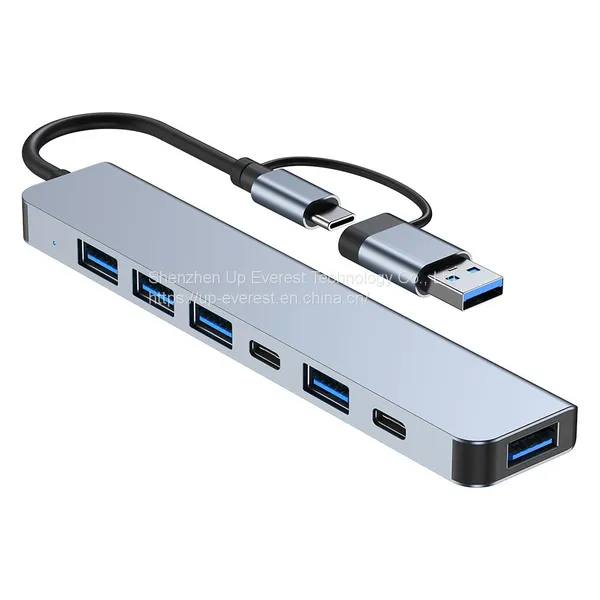 Дешёвый 7 в 1 алюминиевый USB-хаб USB 3.0*1+USB 2.0*4+USB-C*1+PD*1 USB-хаб