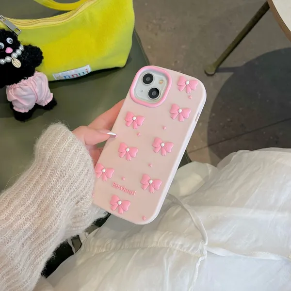 Pearl Bow Pink Silicone Phone Case For Iphone 15 14 13 Pro Max 12ProMax Phone Fashionable Mobile Phone Accessories