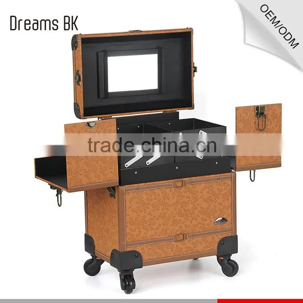 New Design Fashionable Makeup Organizer Cosmetic Makeup Trolley Case With Mirror photo-6