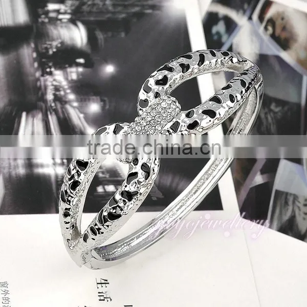 New Products Leopard Silver Color Crystal Enamel Bangle photo-3