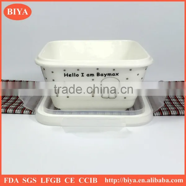 Heat Resistance Food Storage Ceramic Cute Lunch Box Functional Porcelain Bento Square Lunch Container With Seal Silicone Lid photo-3