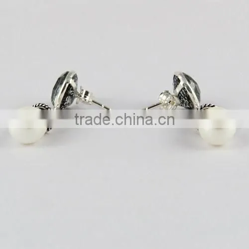 Most Clever Black Rutile & Pearl 925 Sterling Silver Earring, Gemstone Silver Jewelry, Handmade Silver Jewelry photo-6