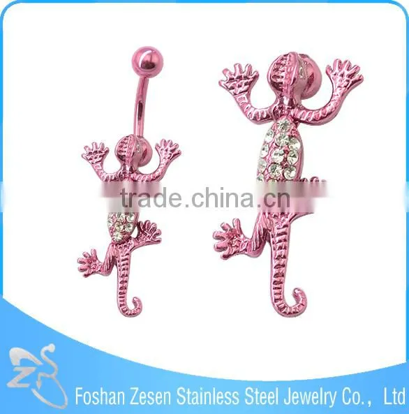 Dangling Rhinestone Gecko Belly Ring Navel Banana Gold Piercing photo-5
