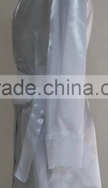 Comfortable Women White Satin Lace Robe photo-3