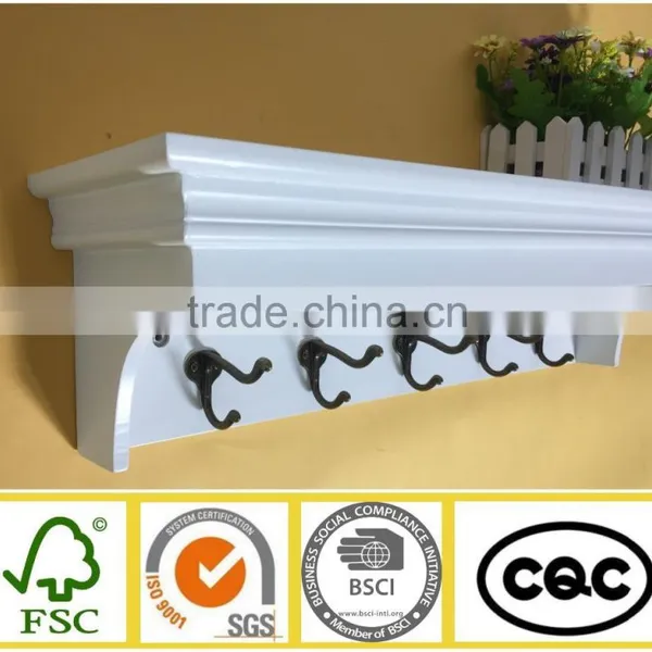 MDF Floating Shelf with metal hooks ,hanging shelf with hooks