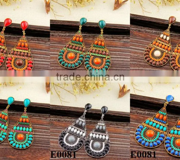2016Fashion Drop Gemstone Restore Ancient Ways Earring E0081 photo-2
