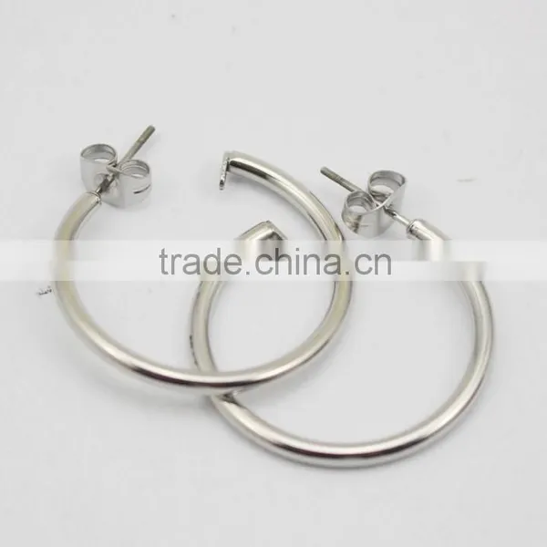 Simple Small Shiny Silver Color Open Circle Stud Earrings photo-4