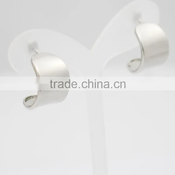 2016 Latest Design Curved Steel Stud Earring Stainless Mirror Polish Silver Curved Earring