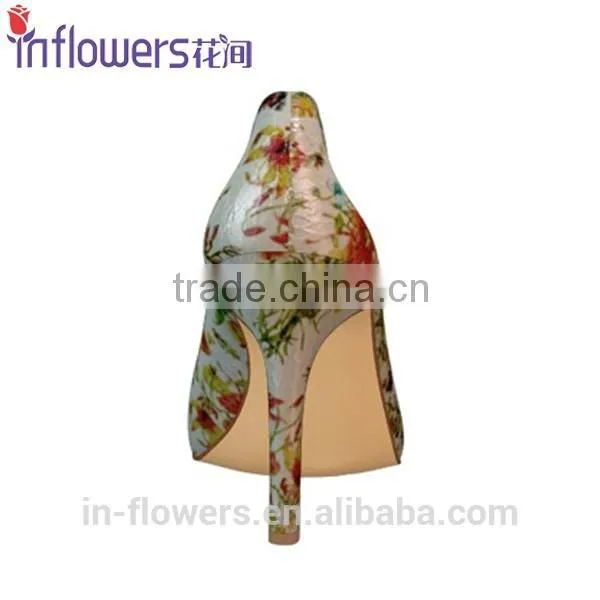 Flower Printed Leather Pointed Toe Ladies Sexy High Heels photo-2
