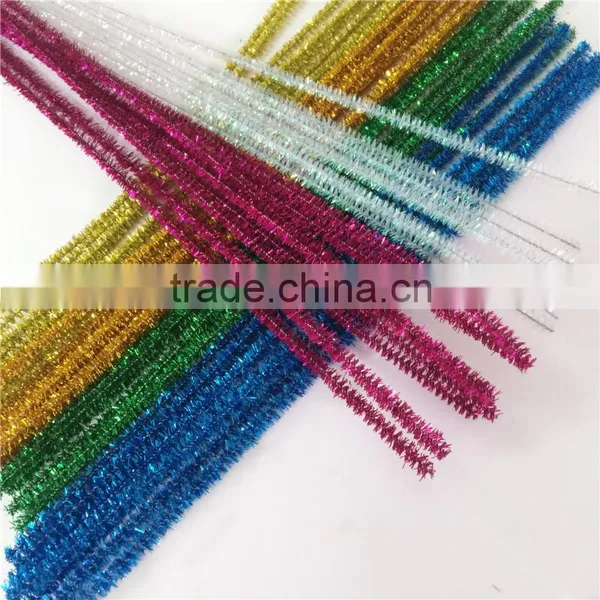 Factory Supply DIY Crafts 0.6*30cm Tinsel Glitter Pipe Cleaners Chenille Stems Toys for Kids or Wedding Party Decoration photo-5
