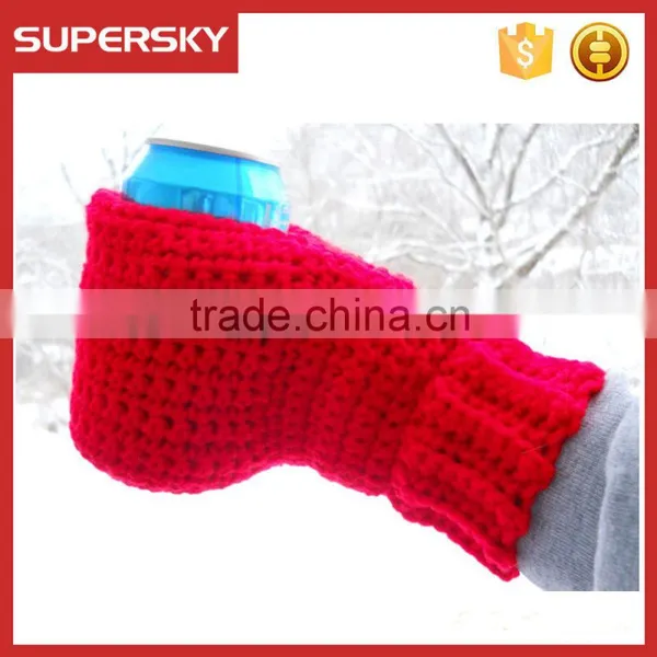 A-703 Hand Knitted Drink Mittens Crochet Beer Mitten Cosy Crochet Bottle Hand Holder photo-6