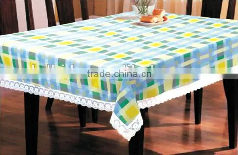 Exporter for Beautiful Square Checks Printed Vinyl Table Cloth With Lace photo-4