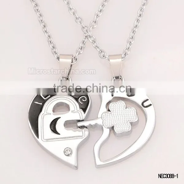 I Love You Key Split Heart Silver Plated Couple Love Necklace photo-2