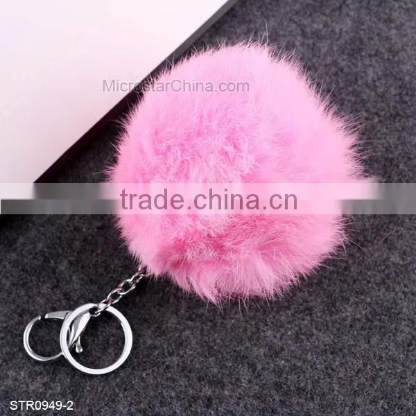 10cm Big Fur Pom Pom Keychain Rabbit Fur Keychain photo-3