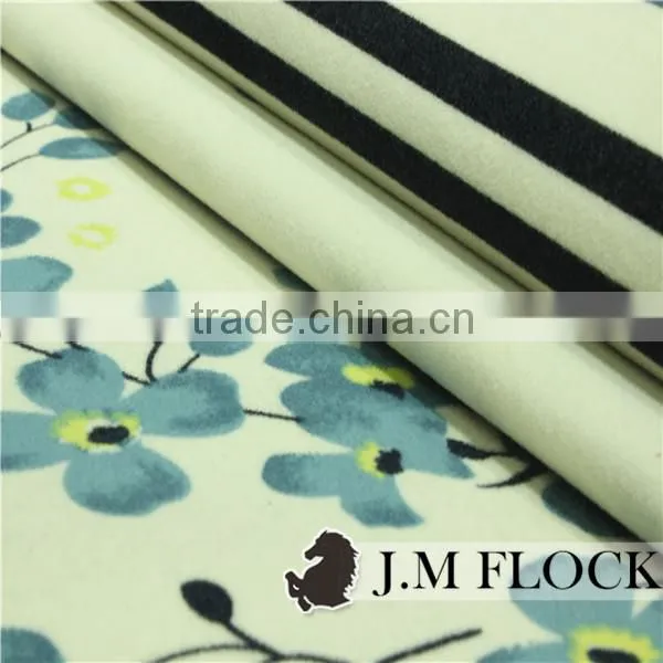 Blue Flower Pattern Print Flock Knitting Fabric /flocking Fabric Waterproof/flocked Printed Velvet Fabric photo-6