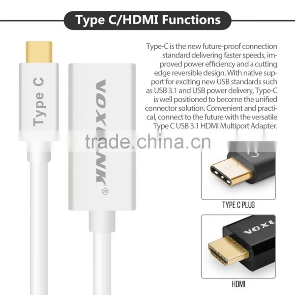 VOXLINK 1080p Gold Plated USB 3.1 Type C Male to HDMI Female Adapter Cable for Macbook photo-5