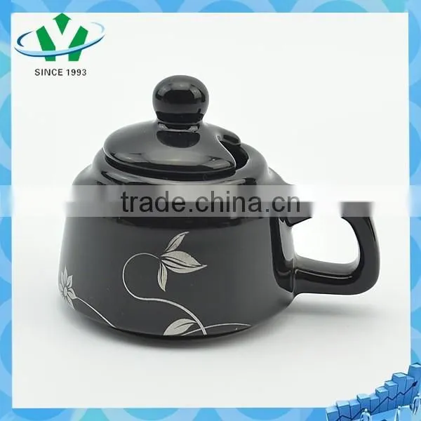 Elegant Black Flower Pattern Ceramic Tea Pot photo-3
