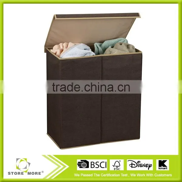 Collapsible Laundry Hamper -Double Hamper Laundry Sorter With Magnetic Lid Closure, Coffee Linen photo-2