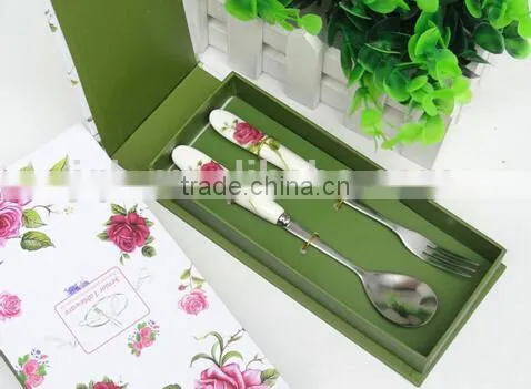 Ceramic Handle Stainless Steel Set Spoon and Fork Set photo-5