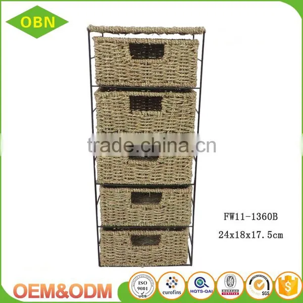 Slimline Seagrass 5 Drawer Storage Unit for Living Room or Bathroom photo-2