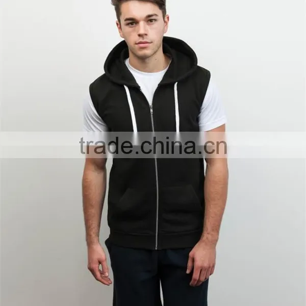 no Name Hoodies Plain Black Hoodies 80% Ringspun Cotton 20% Polyester Full Zip Sleevless Bodybuilding Hoodies photo-2