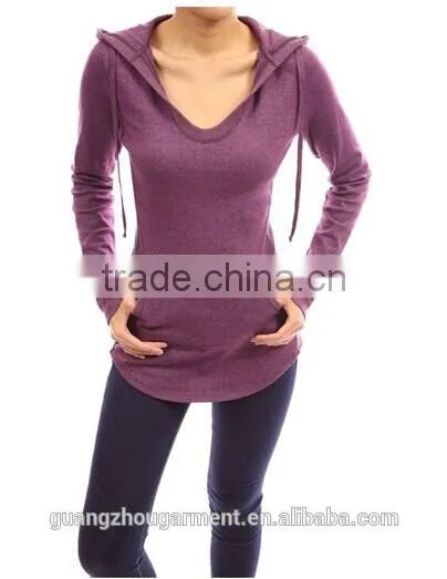 Cotton Hoodie Ribbed Sides Pocket Curve Hem Tunic Casual Top Adult Age Plain Crop Tops,long Sleeve Top,online Clothing Store photo-6