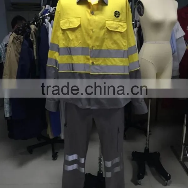 Polycotton His Vis Working Uniform Jacket Pants Reflective Safety Coverall Workwear photo-2