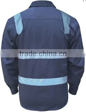 Mens Button-front Navy Blue 5cm Reflective Safety Work Shirt photo-2
