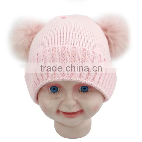 Myfur Popular Fashionable Double Pom Pom Beanie Baby Winter Cute Hats