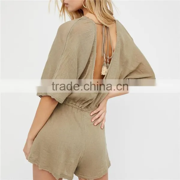 Ropa Mujer Casual Raw Trim Low Scoop Back Beach Rompers Jumpsuits photo-4